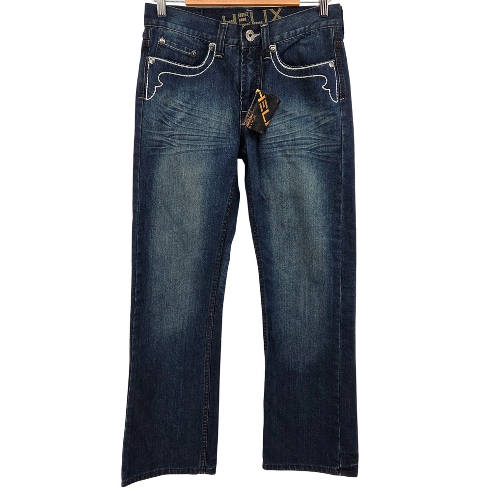 Helix Bootcut Jeans Mens 29x30 Blue Y2K Embroidered Streetwear Grunge